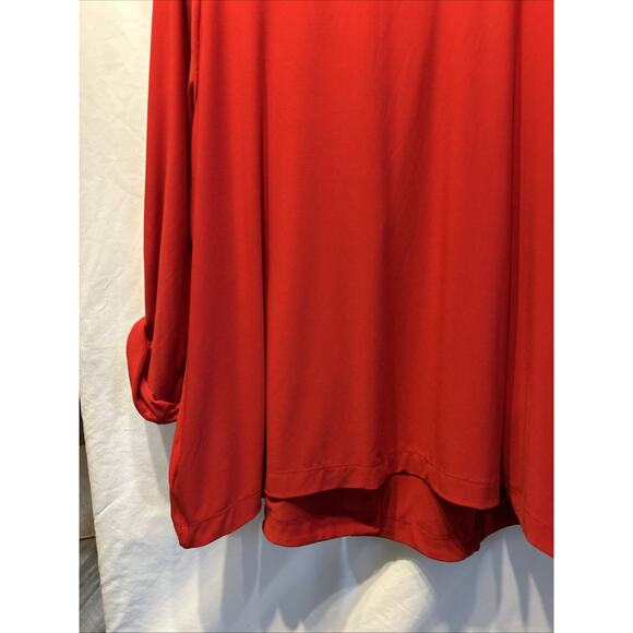 SUSAN GRAVER Woman 2x Red Jersey Knit Blazer Roll Tab Sleeves 1 Button Holiday - Picture 11 of 14